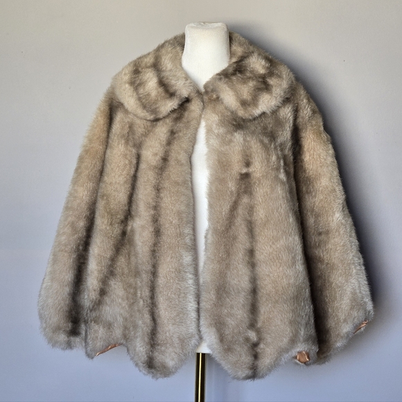 Vtg 50s 60s Regina Glenara Glenoit Faux Mink Fur Cape Tan Brown Luxury Old Money - Picture 10 of 12